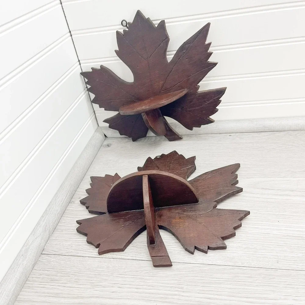 Vintage Maple Leaf Wooden Shelf Set: Mid-Century‎ Modern Decor